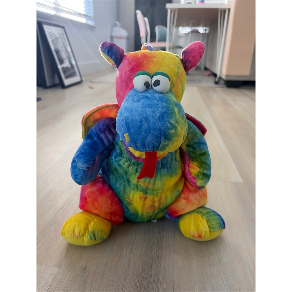 Vintage 1992 Chosun Ensemble Rainbow Tie Dye Dragon Plush Stuffed Animal 90s Toy